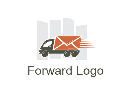 skyscrapers behind truck with envelope