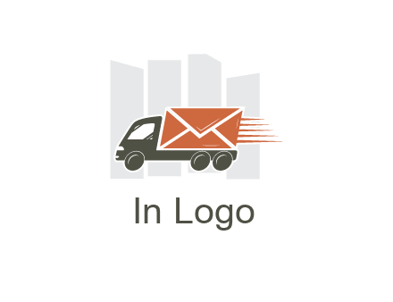 skyscrapers behind truck with envelope