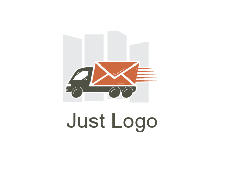 skyscrapers behind truck with envelope