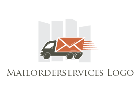 skyscrapers behind truck with envelope