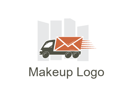 skyscrapers behind truck with envelope