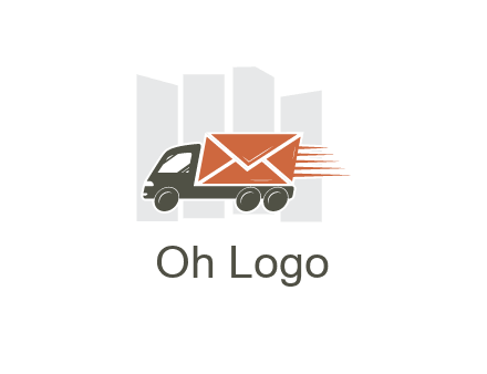 skyscrapers behind truck with envelope