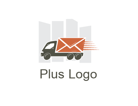 skyscrapers behind truck with envelope