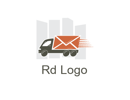 skyscrapers behind truck with envelope