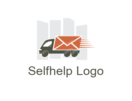 skyscrapers behind truck with envelope