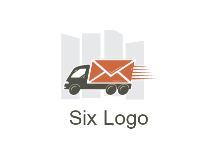 skyscrapers behind truck with envelope