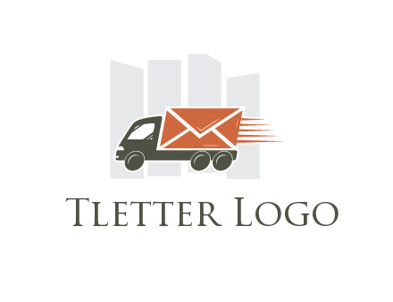skyscrapers behind truck with envelope