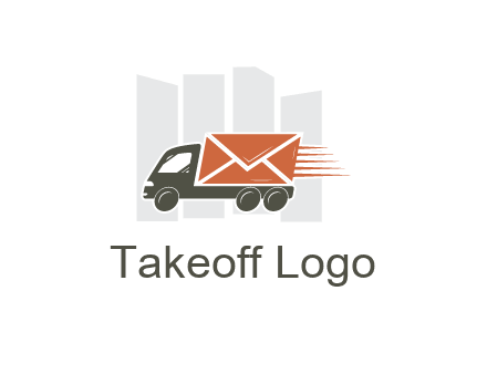 skyscrapers behind truck with envelope
