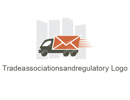 skyscrapers behind truck with envelope