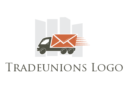 skyscrapers behind truck with envelope