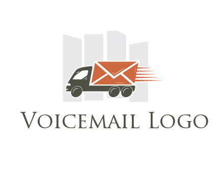 skyscrapers behind truck with envelope