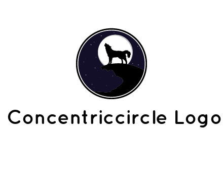 moon behind wolf in starry sky in circle
