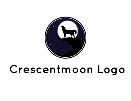 moon behind wolf in starry sky in circle