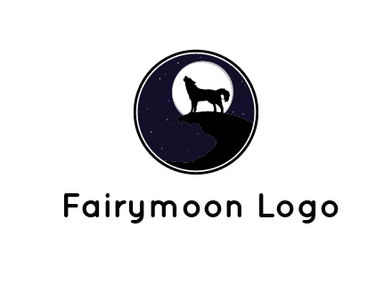 moon behind wolf in starry sky in circle