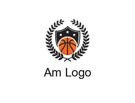 shield behind basketball with leaves