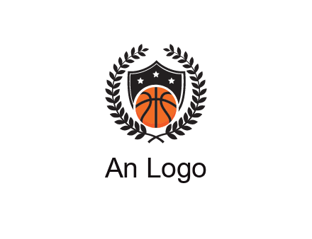 shield behind basketball with leaves