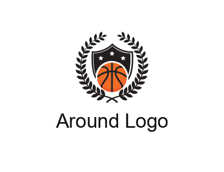 shield behind basketball with leaves