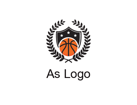 shield behind basketball with leaves