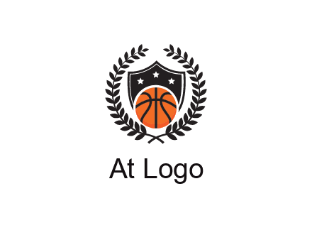 shield behind basketball with leaves