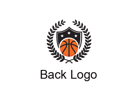 shield behind basketball with leaves