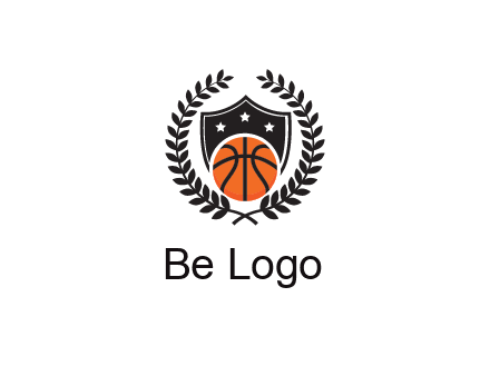 shield behind basketball with leaves