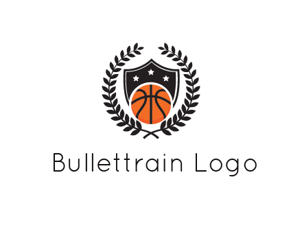 shield behind basketball with leaves