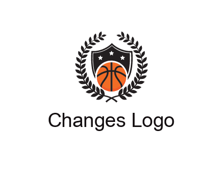 shield behind basketball with leaves