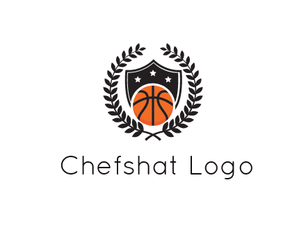 shield behind basketball with leaves