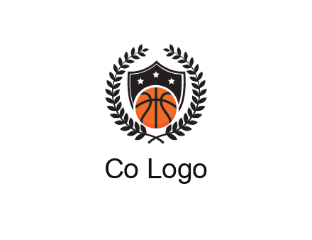shield behind basketball with leaves