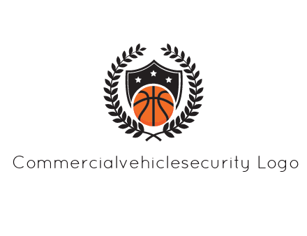 shield behind basketball with leaves