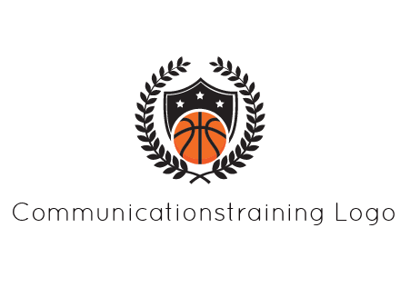 shield behind basketball with leaves