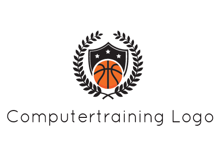 shield behind basketball with leaves