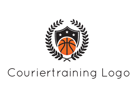 shield behind basketball with leaves