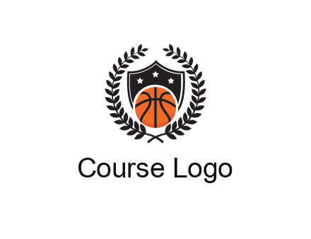 shield behind basketball with leaves