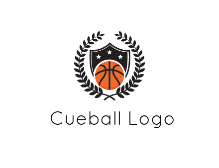 shield behind basketball with leaves
