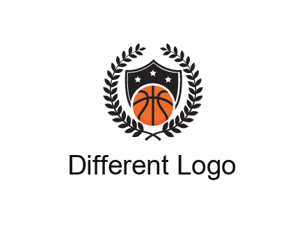 shield behind basketball with leaves