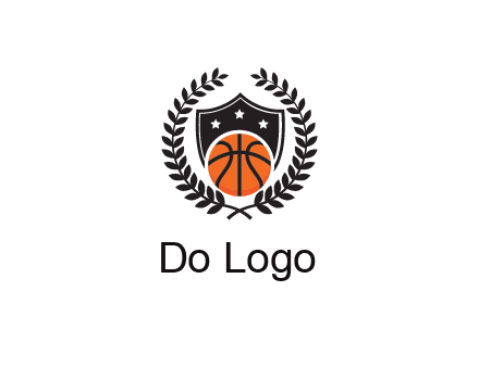 shield behind basketball with leaves