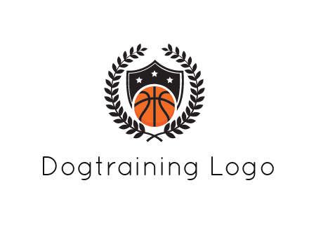 shield behind basketball with leaves