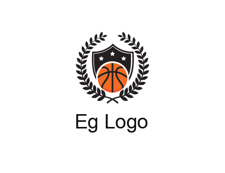shield behind basketball with leaves