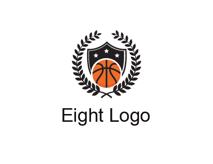 shield behind basketball with leaves
