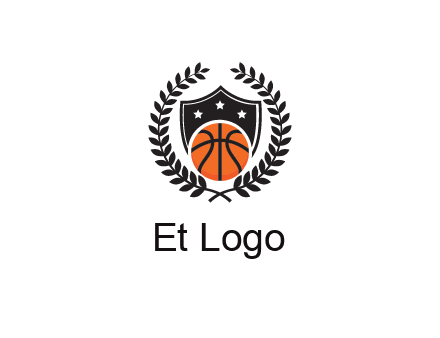 shield behind basketball with leaves