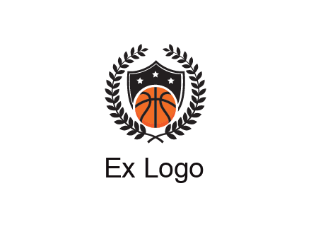 shield behind basketball with leaves