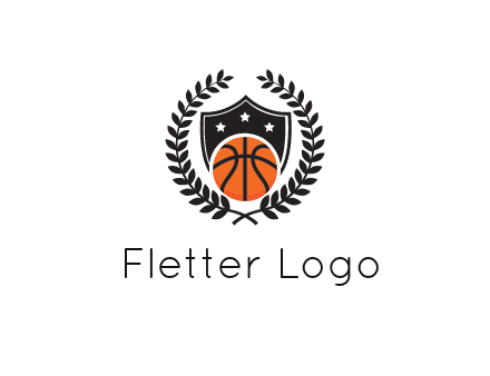 shield behind basketball with leaves