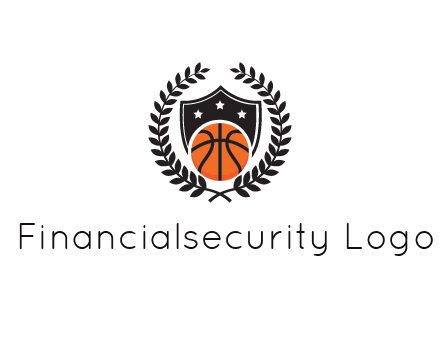 shield behind basketball with leaves