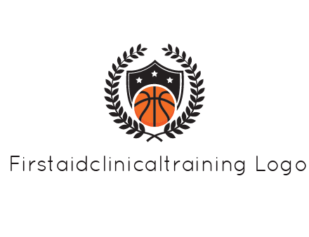 shield behind basketball with leaves