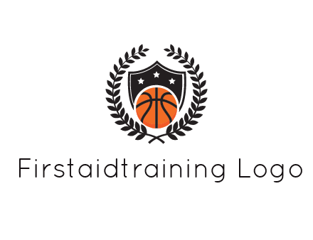 shield behind basketball with leaves