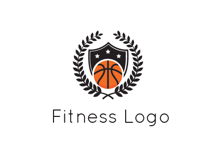 shield behind basketball with leaves