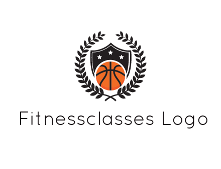 shield behind basketball with leaves