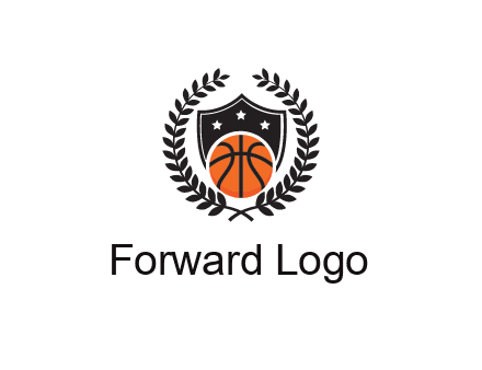 shield behind basketball with leaves