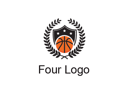 shield behind basketball with leaves